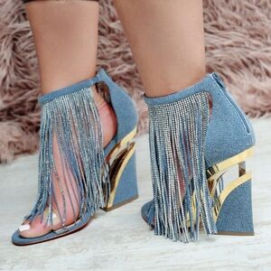 Stylish Denim Fringe Heels